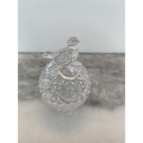 Hofbauer German Byrde Bird Crystal Miniature Sawtooth Lidded Trinket Box Germany - Picture 3 of 12